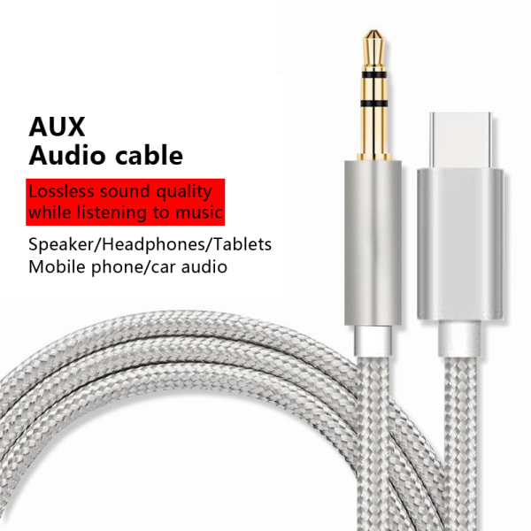 Aux o Kaapeli Type-C USB-C 3,5 mm:n liittimeen matkapuhelimen lisävarusteille Silver