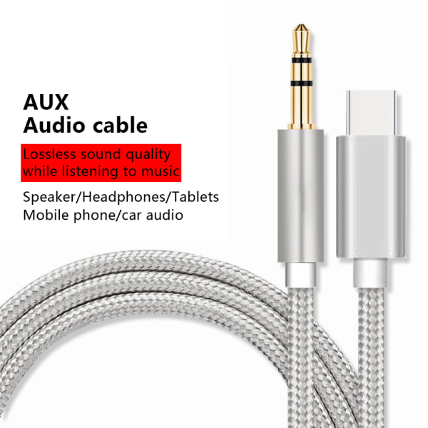 Aux o Kabel Type-C USB-C till 3,5 mm uttag för mobiltelefontillbehör Silver