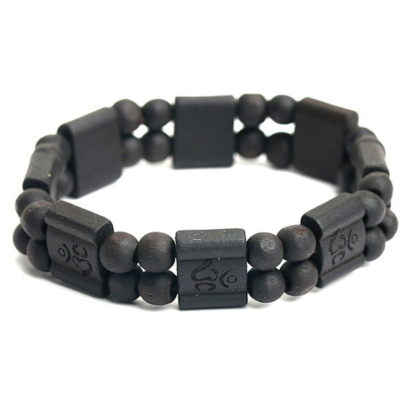 Två lager träarmband geometriskt elastiskt träpärlorarmband Black