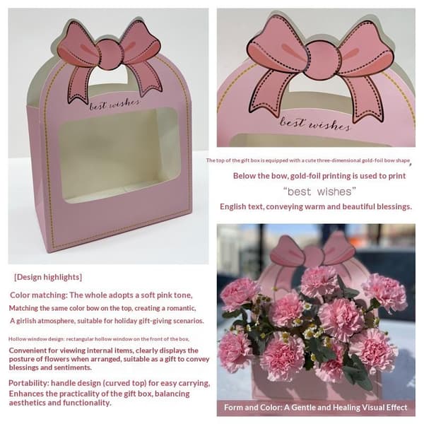 2 st bärbar blomkorg rosblomförpackningslåda present till W Pink