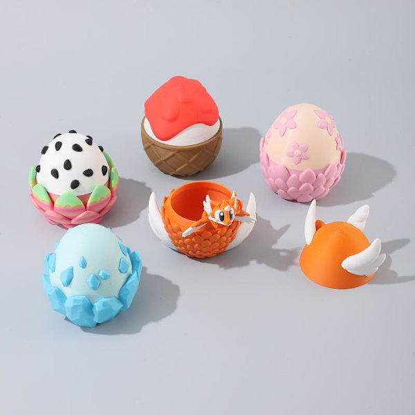 3D-printet e og tåpelig dragefrukt Drage og drageegg i plast A3