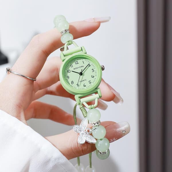 Perlearmbånd armbåndsur for sommerfugldekor justerbar flettet A1