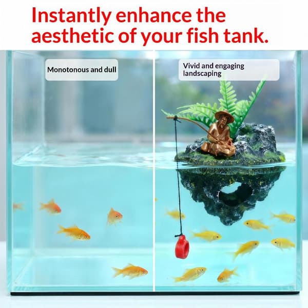 Mini Akvarium Kunstig Landskabsudsmykning Flydende Ø Fis A2