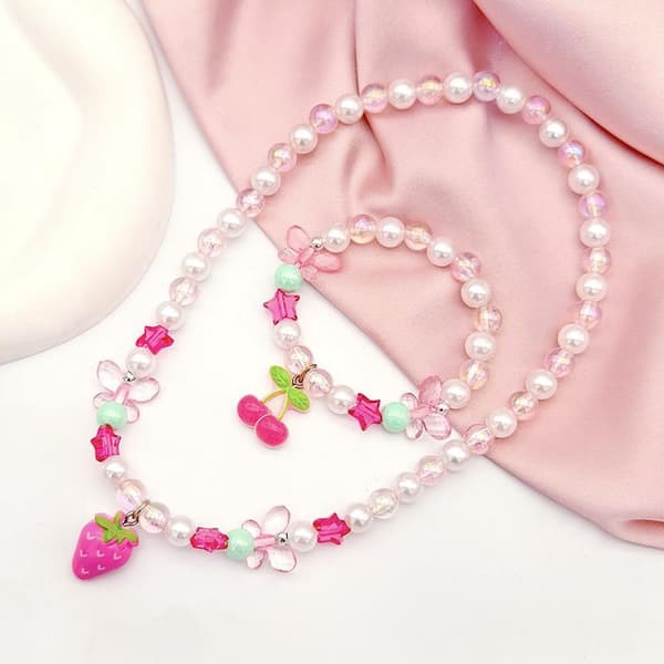 2st/set tecknad rosa barnkofta halsband pärlarmband C
