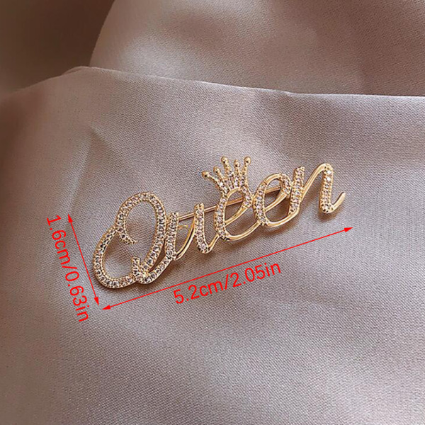 Rhinestone Queen rintakorut naisille 2-värinen Crown Letters Party Gold