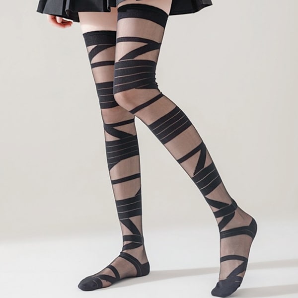 Kvinder Bandage Stripe Langstrømper Kvinde Lolita Jk Y2k Sexet White