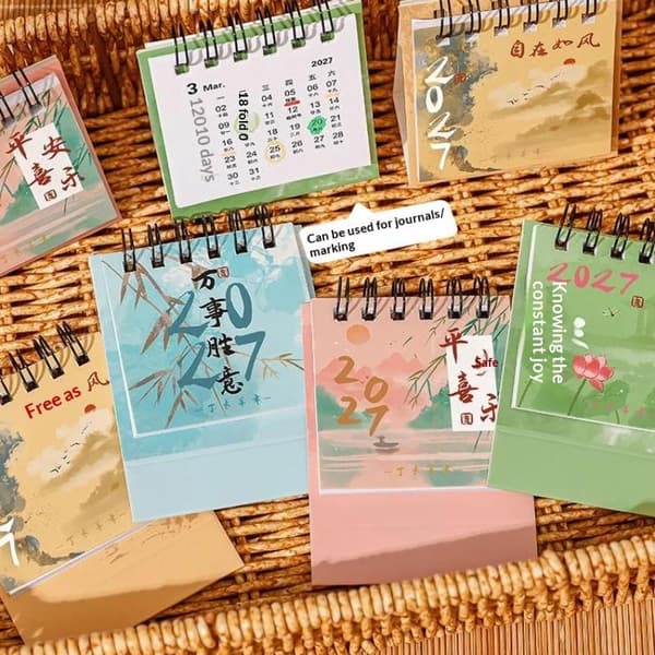 Mini 2027 Spiralbordskalender Traditionell Estetisk Tryck Por A3