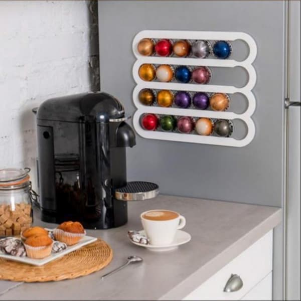 Akryl Kapsel Kaffeholder Veggmontert Pakkbar 35 Kaffekapsler Black