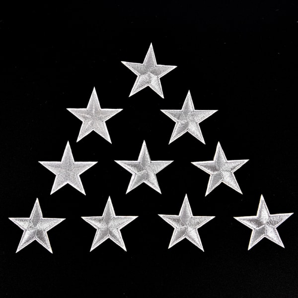 10 STK Sølvstjerner Broderede Badges Stryg Patches Motiv App