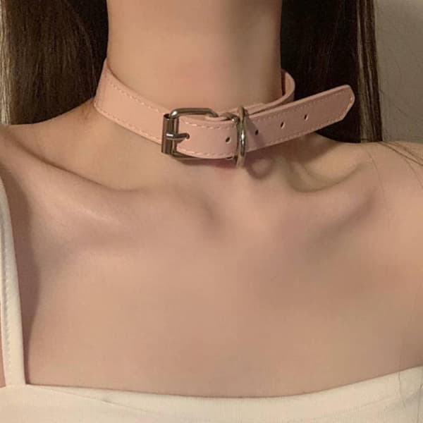 Trendy Punk Bælte Choker til Kvinder Piger Sød Cool PU Læder C White
