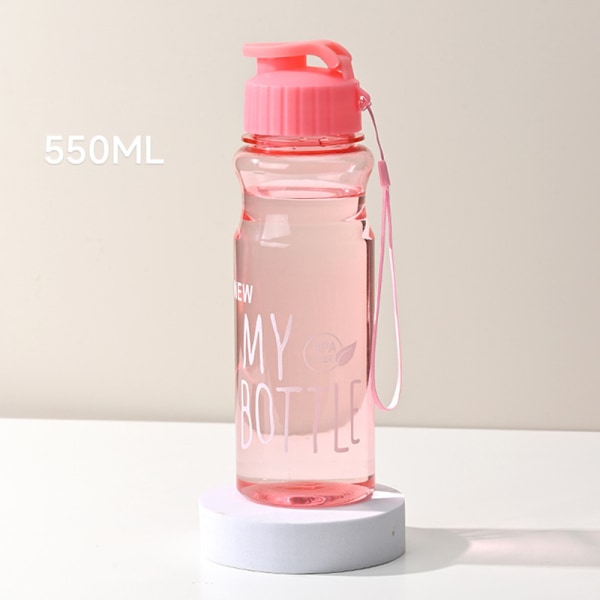 Gjennomsiktig vannflaske Bærbar sportskopp for drikking 550 ML Pink