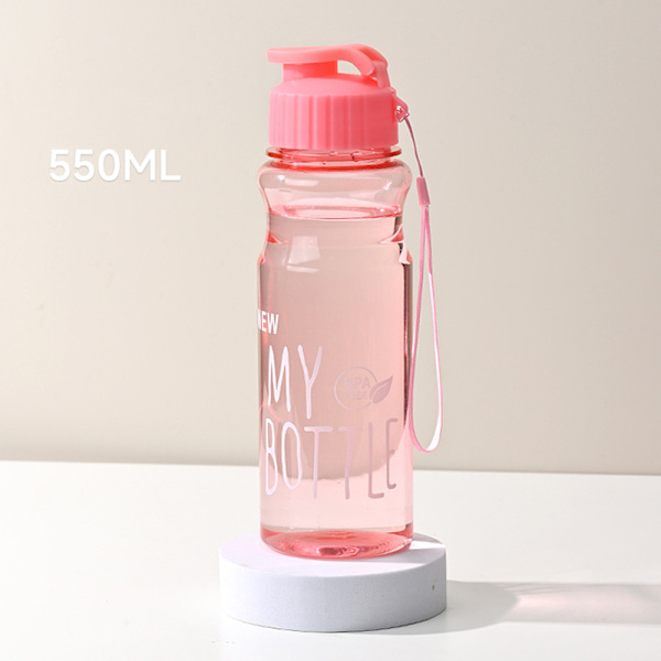 Transparent vattenflaska Portabel sportkopp för att dricka 550ml Pink