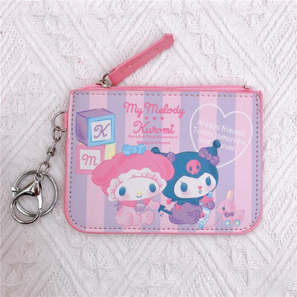 Pu Leather Cartoon Kuromi Sanrio Wallet Keychain Student Key C J