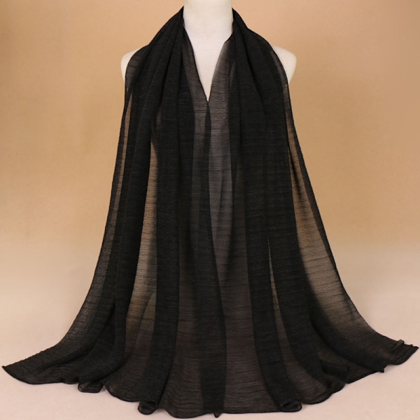 Glitter Skjerf Kvinner Muslim Shimmer Hijab Crinkle Shiny Shawl Is Black