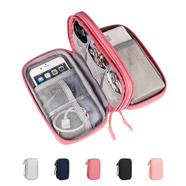 Wire Bag Rejse Bærbar Opbevaring Data Cable Organizer Hovedtelefon Pink L