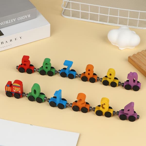 Magnetisk Togsett i Tre med Tall, Giftfrie Materialer for Småbarn