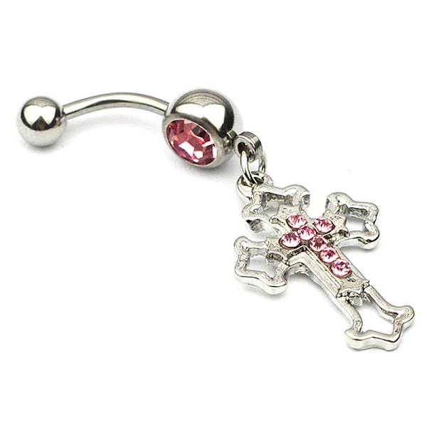 Hollow Cross Navel Ring Kirurgiskt stål Belly Button Ring Pierci White