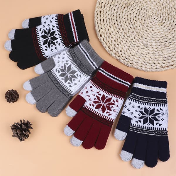 Vintervarma stickade handskar Mode snöflinge-broderi Touch G Red