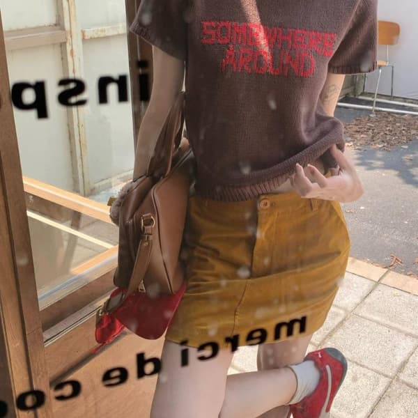 Chic Hong Style Retro Kontrasterande Bokstav Kortärmad Stickad A3