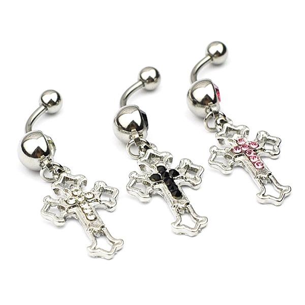 Hollow Cross Navel Ring Kirurgiskt stål Belly Button Ring Pierci Black