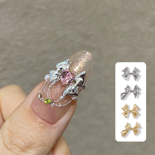 10 STK Legering Bownot Nails Art Dekoration Sliver Gold Nail Charms G