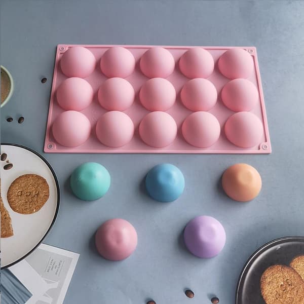 15 halvsirkelformede silikonformer for DIY-baking av pudding M Pink