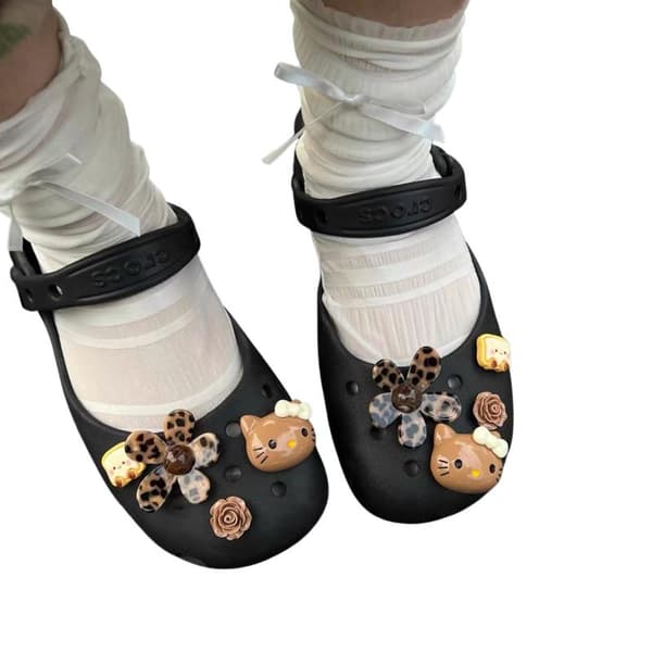 e Brown Hello Kitty Skosmykker Leopard Blomst Rose Toast Design 285