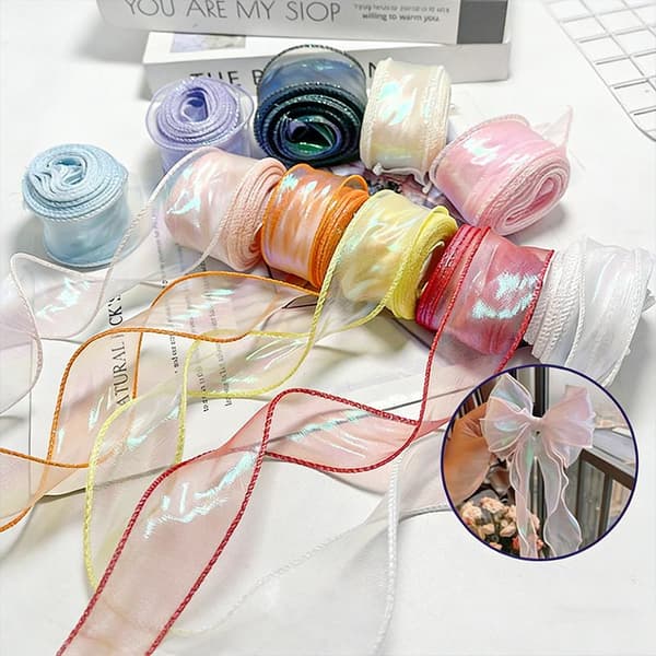 10 Yards Fishtail Organza Bånd 4 cm Reflekterende Iriserende Bølget A3