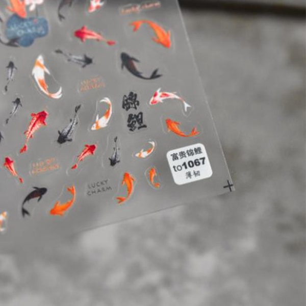 Red Koi Fish Goldfish 5D Nail Sticker Lettering 3D Stickers Na