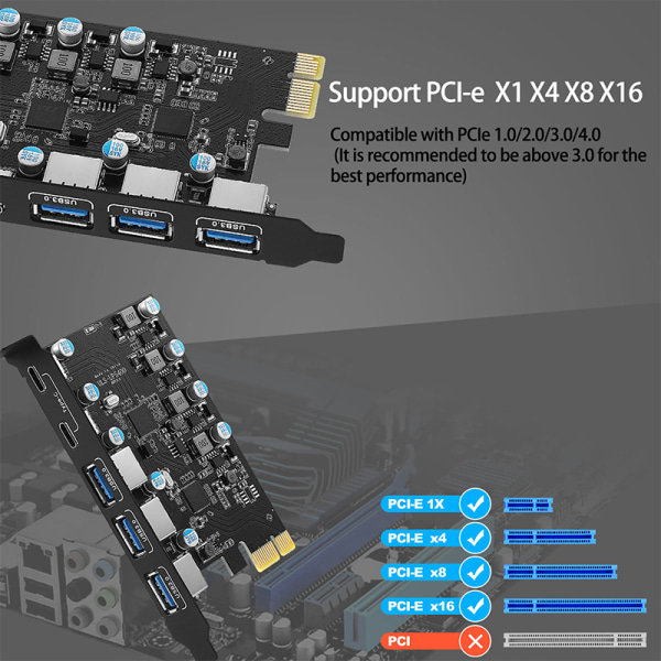 5 Gbps USB 3.2 Gen1 USBC PCIE-korthub USB 3.0 PCI Express-kort PCIE-3A2C