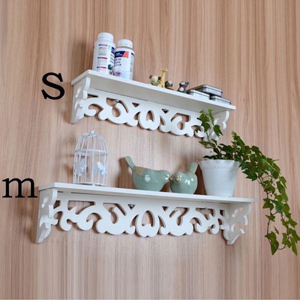 Hvid træ Væghylde Display Hængende Rack Opbevaringsvarer Hold White Medium
