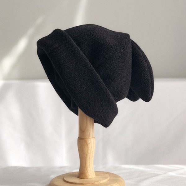 Pehmeä korvat naisten turkishattu syksyn ja talven neulottu villahattu  Black a683 | Black | Fyndiq