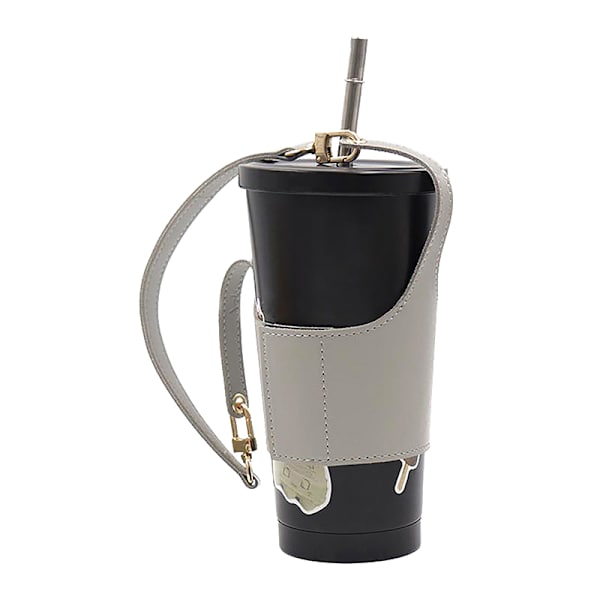 Læder Cup Cover Pouch Bærbar vandflaske ærmetaske Læder Black