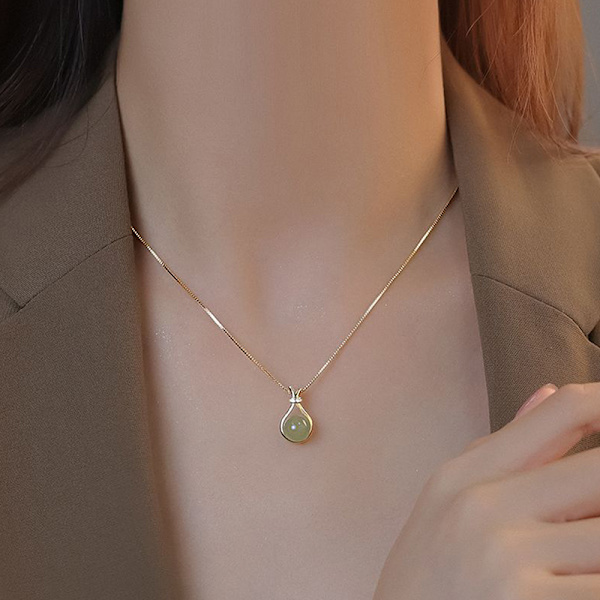 18K gull Hetian Jade halskjede Ikke anløpet mote kvinner Accesso
