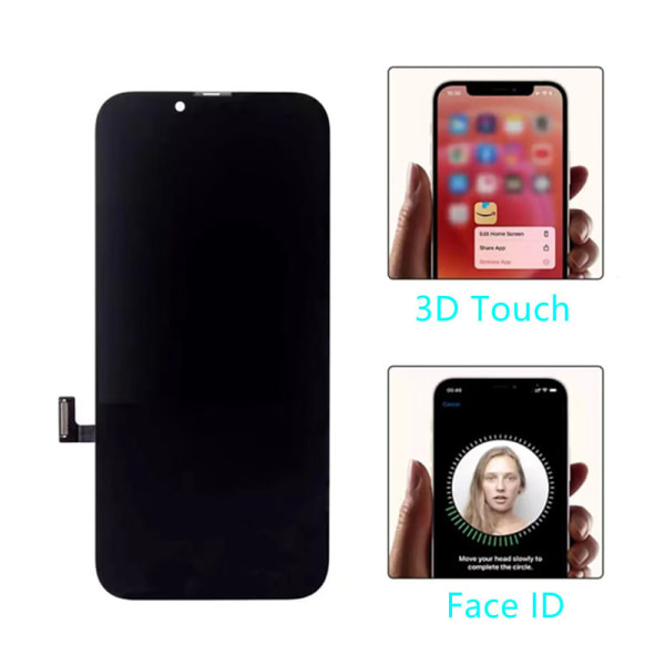 AAA+++Kvalitetsskärm för IPhone 11 12 13 14 LCD med 3D Touch 14plus