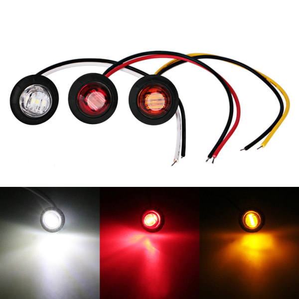 1 stk 12V 24V 3LED 3/4" runde trailersidemarkeringslys Gul W White