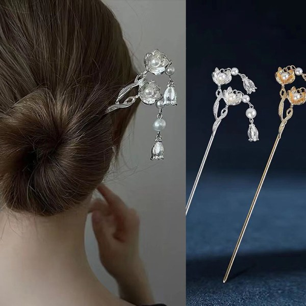 Vintage Style Hanfu Hair Stick Kvinner Metal Flower Hair Fork Ha Gold