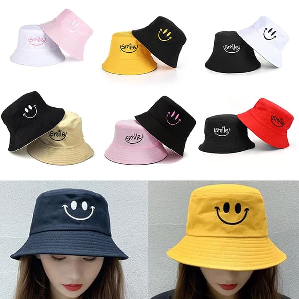 Unisex Bucket Hat Broderi Dam Bomull Dubbelsidig Hatt Beac black red