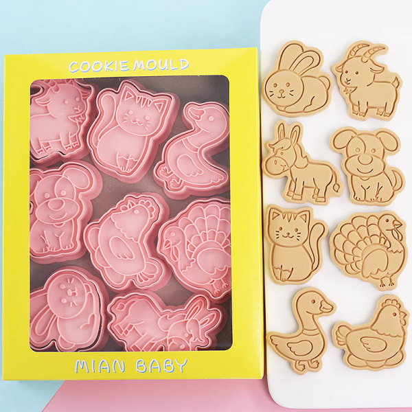 8 stk Kikseform Cookie ters Stamp Press Fondant Sugar Craft B