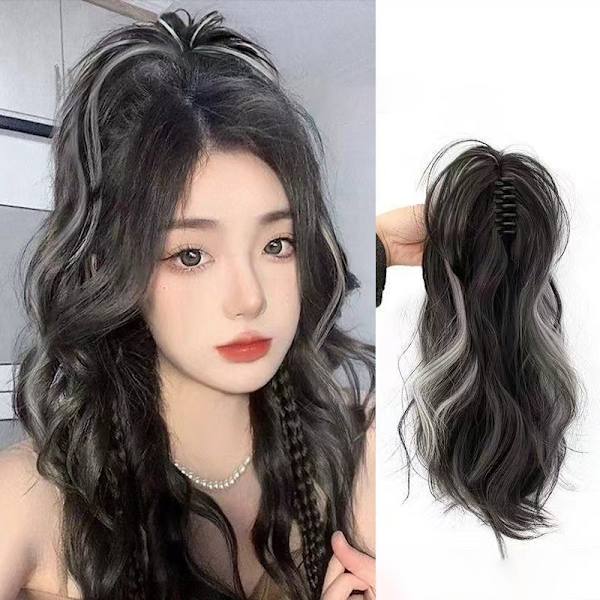 Syntetisk Claw Clip Hästsvans Hårförlängning Kort Curly Natura Highlights white