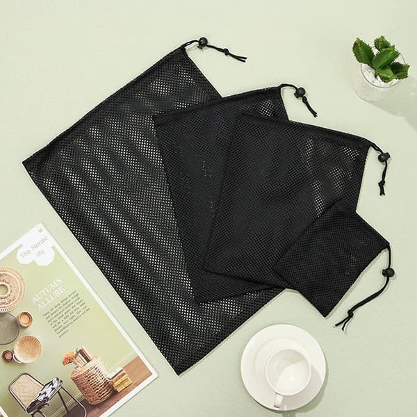 Svart Hvit Holdbar Mesh Snøring Bag Oppbevaringspose Multi Pur A3