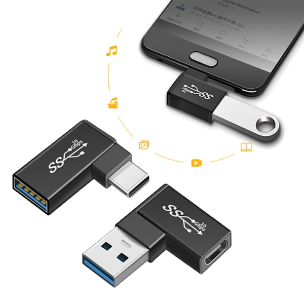 90 asteen suorakulmainen USB 3.0 uros-naaras -laajennussovitin A