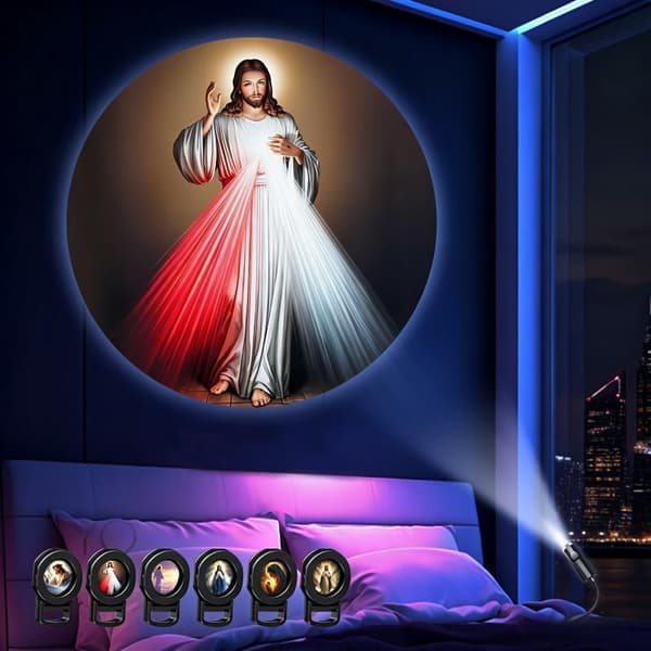 USB religiøs projektorlampe 6 mønstre kirke julekrybbe Maria H 1set
