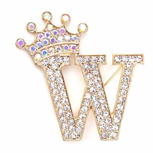 Fashion Crown 26 begyndelsesbogstaver A til Z Crystal Rhinestone Broo Gold-W