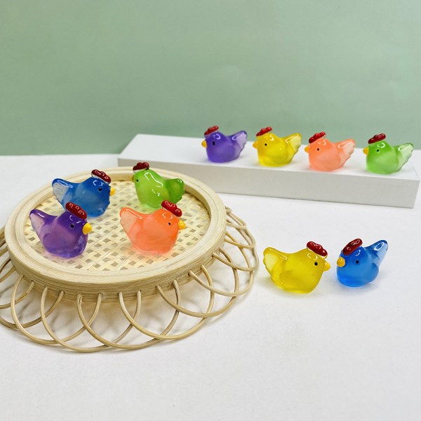 5 stk harpiks 3D lysende mini kyllingfigurer lyser i mørket