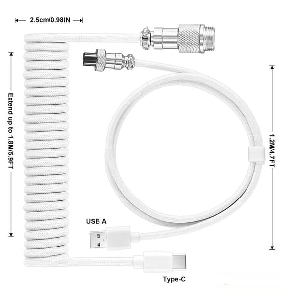 USB Typ C Spiralkabel för Mekaniskt Tangentbord Max Aviation Co A2