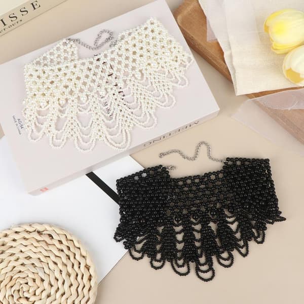 Imitation Perleperle Hul Design Halskæde Multi Lag Choker White