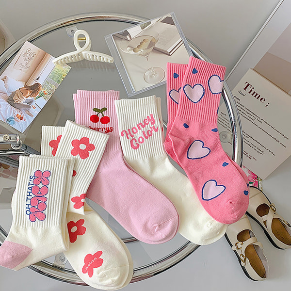 Vaaleanpunaiset kukat Naisten sukat Muoti ja Sweet Harajuku Puuvillasukat C A2