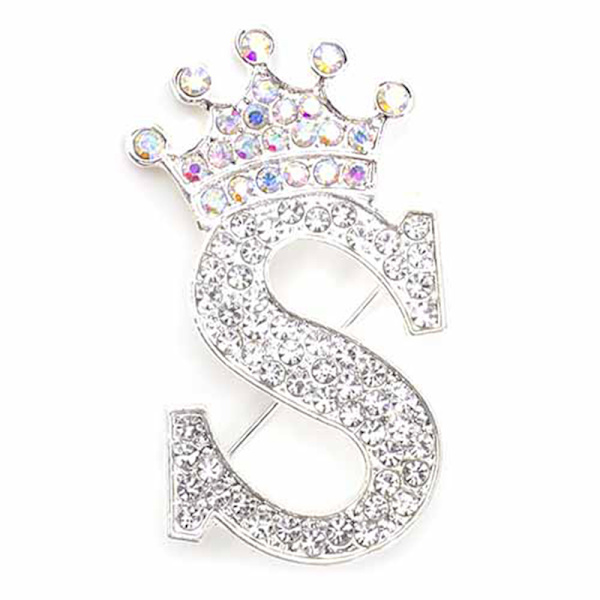 Fashion Crown 26 begyndelsesbogstaver A til Z Crystal Rhinestone Broo Silver-S