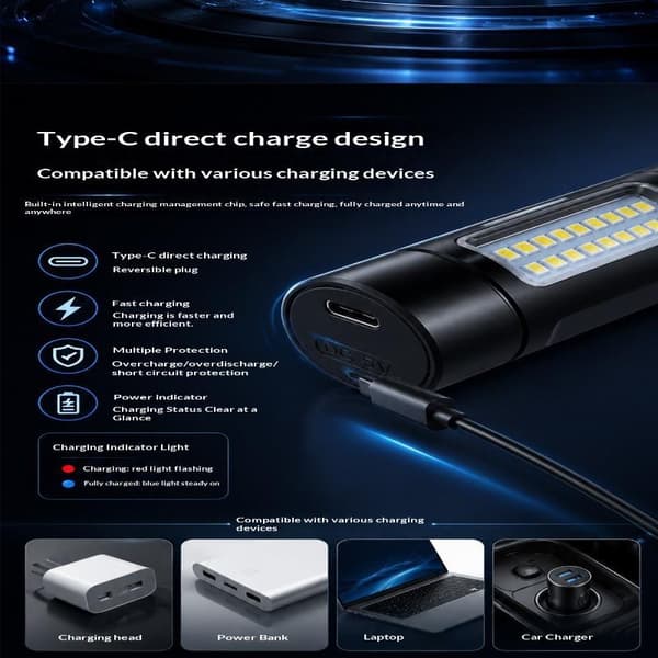 LED+COB-taskulamppu zoomattava pieni taskulamppu sivuvaloilla USB-ladattava A1